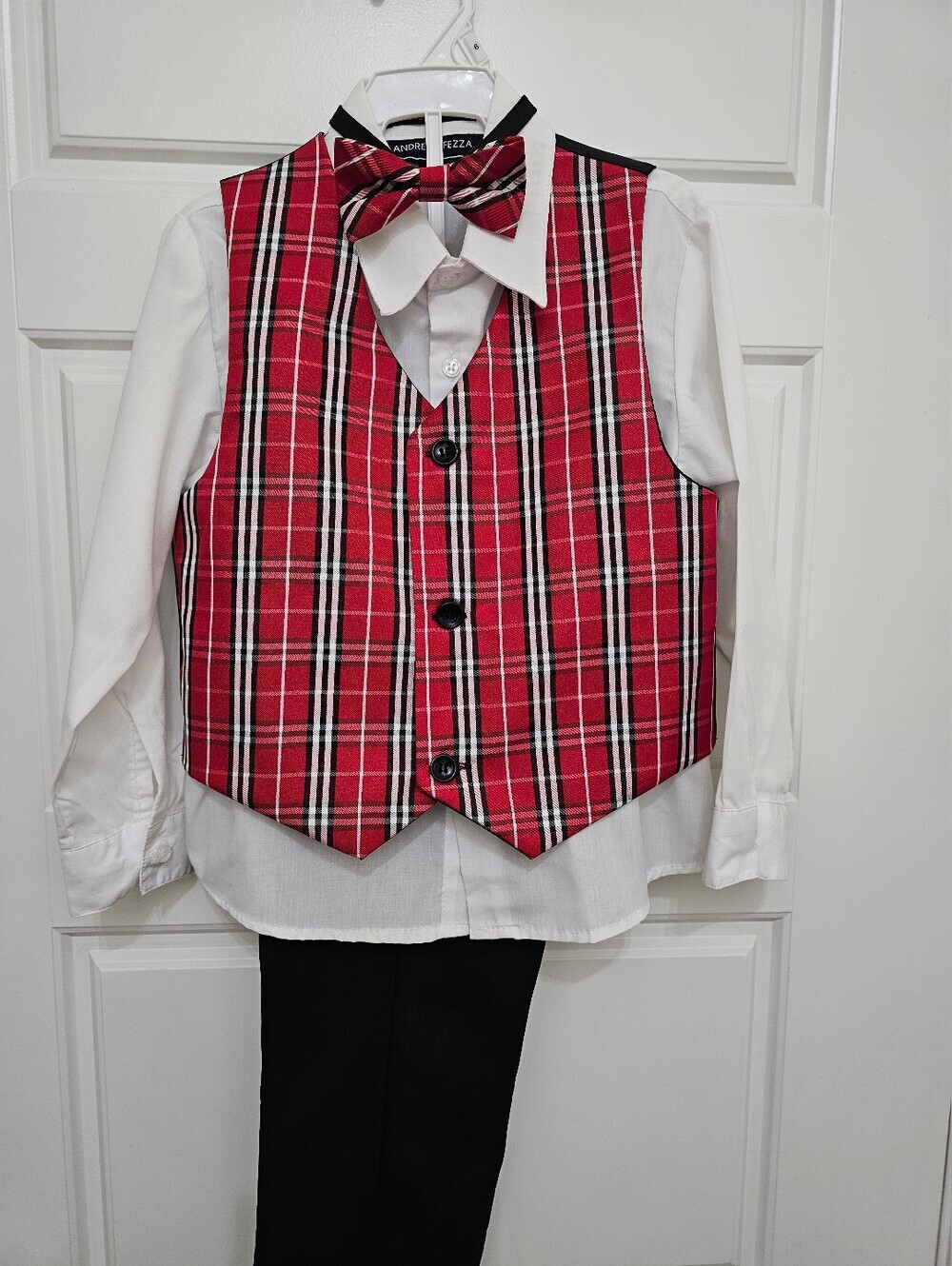 Red Plaid Vest with Black Pants Set Toddler Boy Size 5